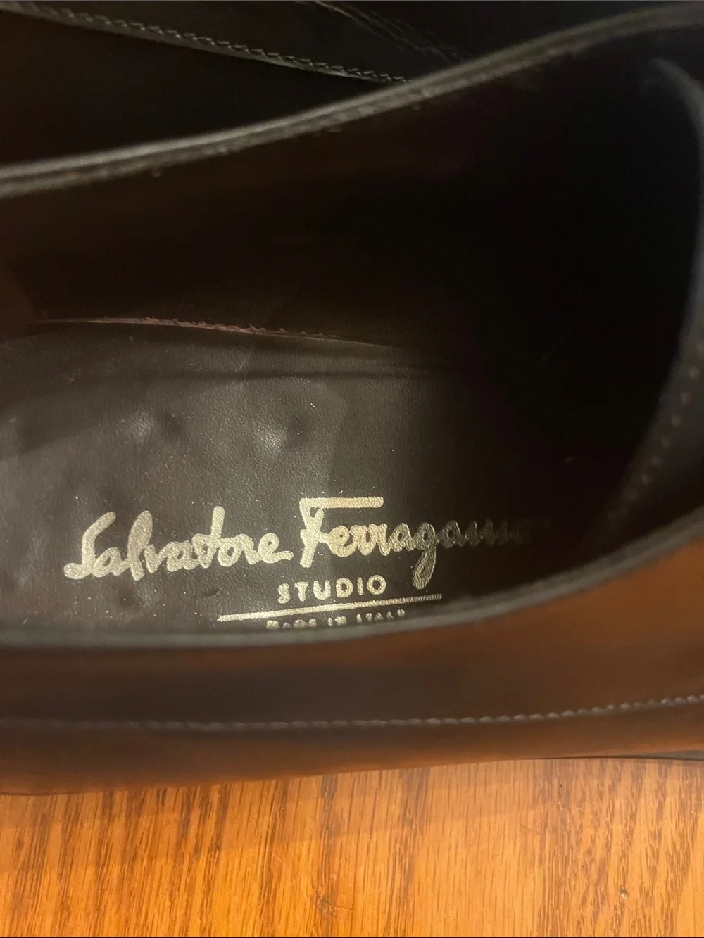 Salvatore Ferragamo Black Leather Lace-Up Oxfords